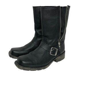 Dingo Men’s Size 8 Motorcycle Boots Side Zipper Black Leather Square Toe